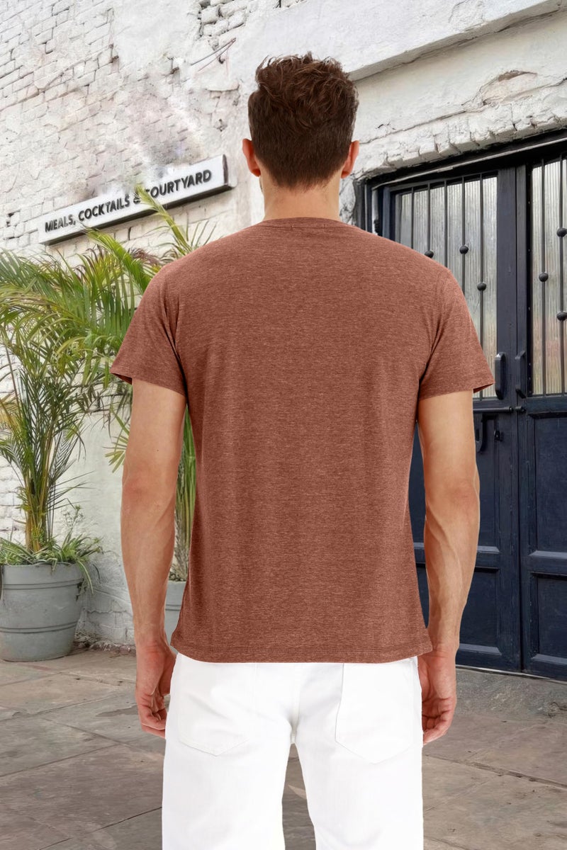 PEGENO Men's Casual Slim Fit Short Sleeve Henley T-Shirts Cotton Shirts VG-Orange-US L - Image 3